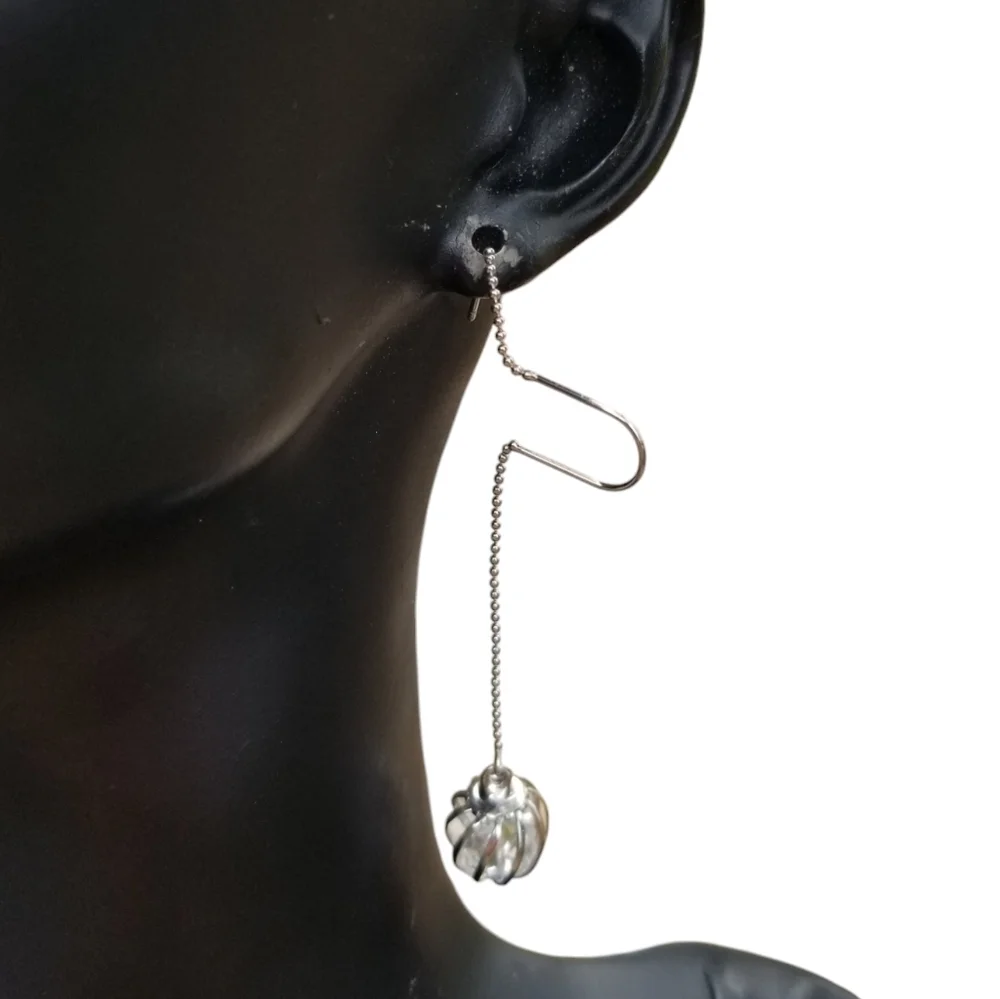 SILVERPLATED ABSTRACT DESIGN CAGED CRYSTAL BALL DROP EARRINGS